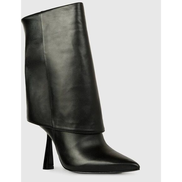 Black Suede Studio Fold Over Leather Booties Size 9.5US Angular Heel - Picture 8 of 8